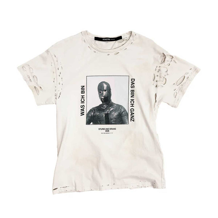 HYACYN - Eet T-Shirt Off-White Cotton Stains ‘Distressed Was Ich Bin’