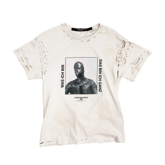 HYACYN - Eet T-Shirt Off-White Cotton Stains ‘Distressed Was Ich Bin’