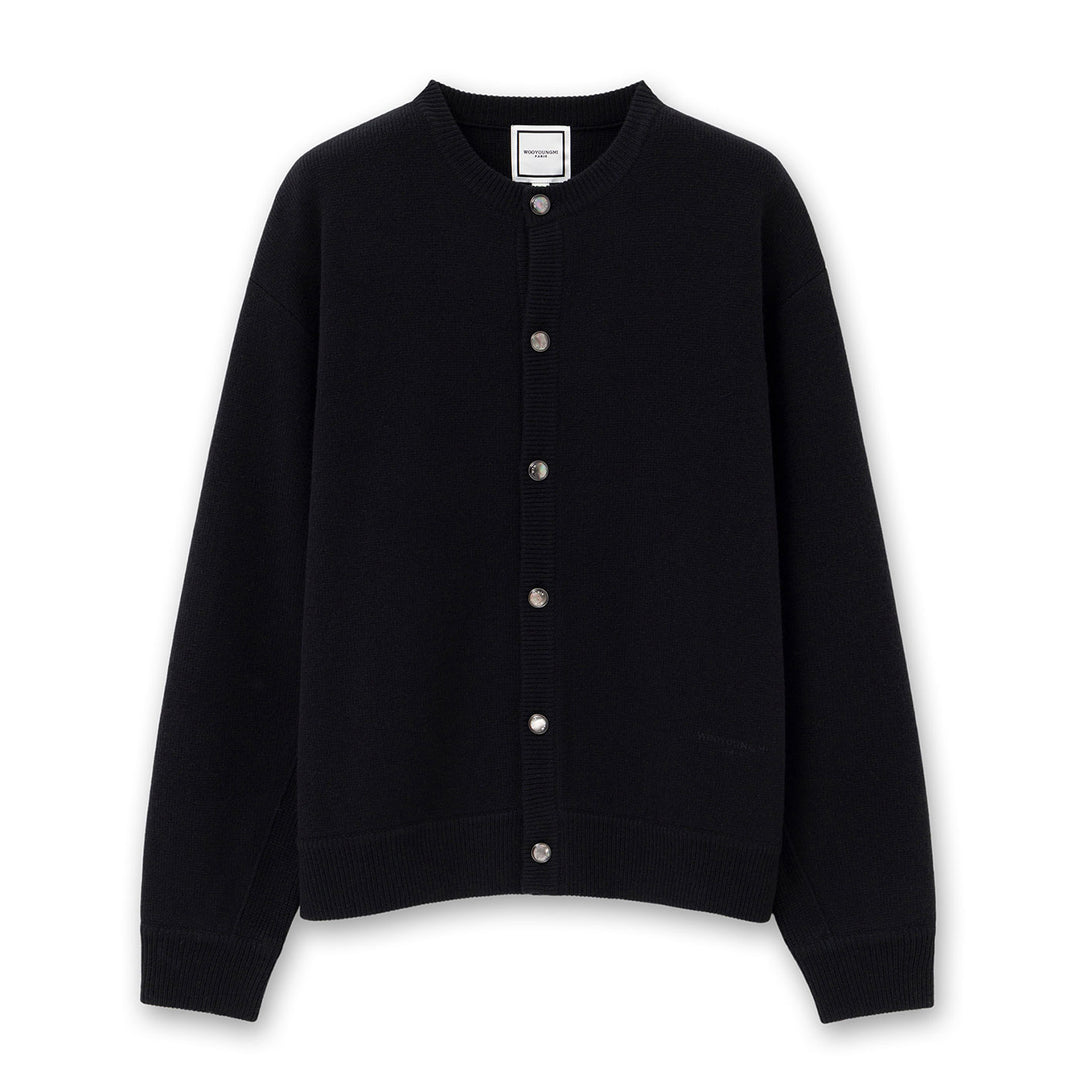 Black Round Neck Wool Cardigan