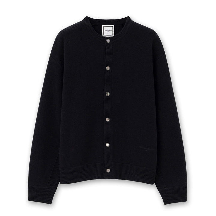 Black Round Neck Wool Cardigan