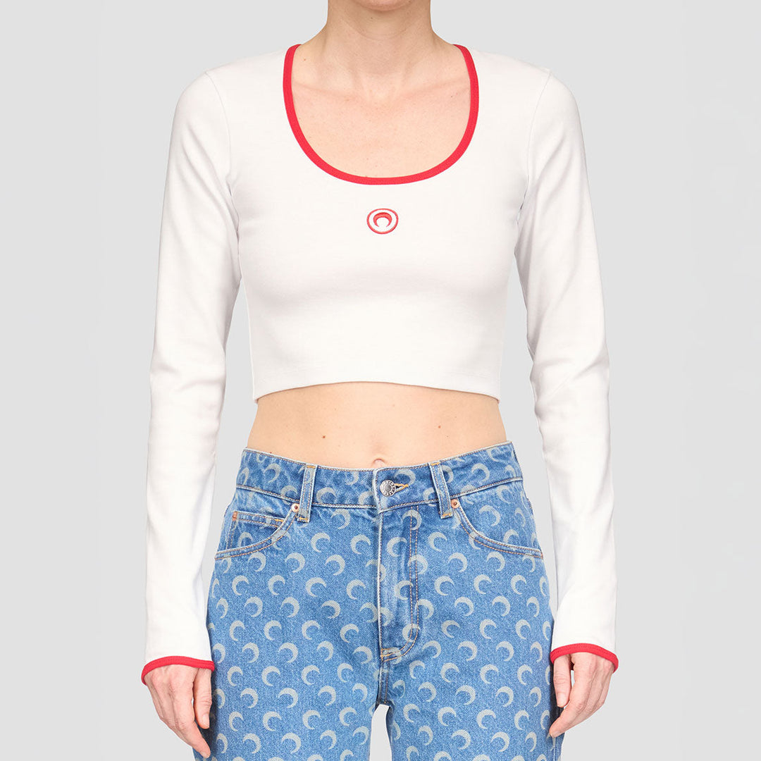 Marine Serre - Moon Logo Bicolor Jersey LS Roundneck T-Shirt