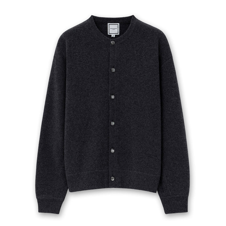 Gray Round Neck Wool Cardigan