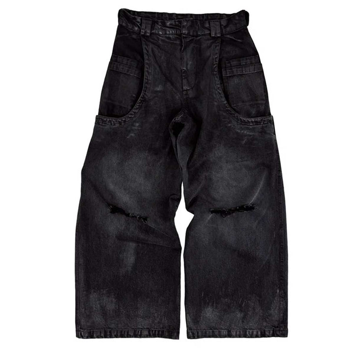 HYACYN - Sevar Rof Low Pocket Pants Black Washed Waxed Distressed