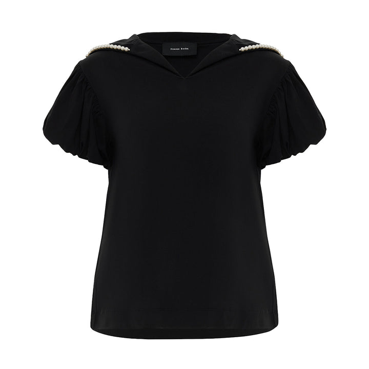 PUFF SLEEVE SAILOR COLLAR T-SHIRT W/ EMB
