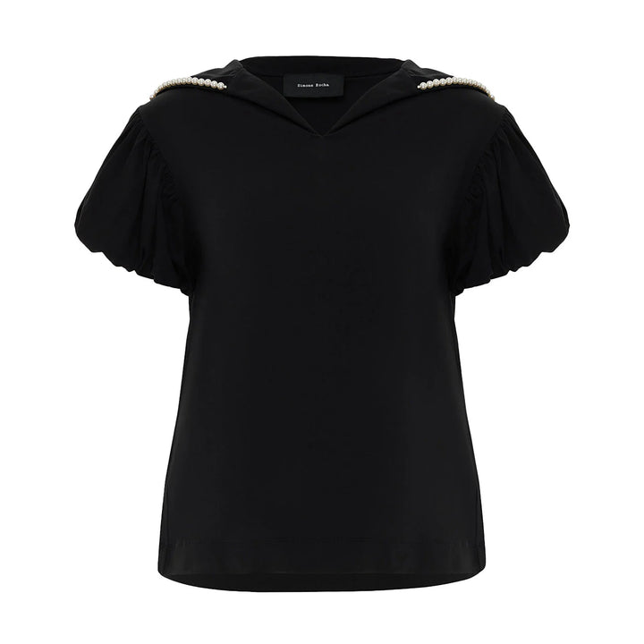 PUFF SLEEVE SAILOR COLLAR T-SHIRT W/ EMB