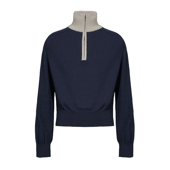 FRANK STRUCTURED HAIF-ZIP KNIT SWEATER IN DARK NAVY