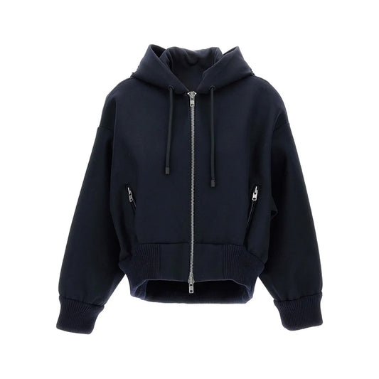 Hooded Zip-Up Bomber Jacket with Hood Embroidery