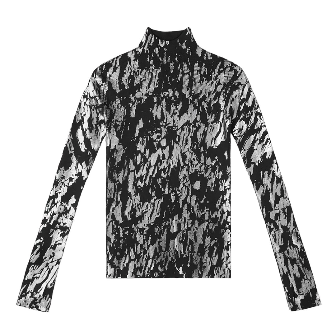 SOFT PORTRAIT FOIL HIGHNECK LONG SLEEVE TOP