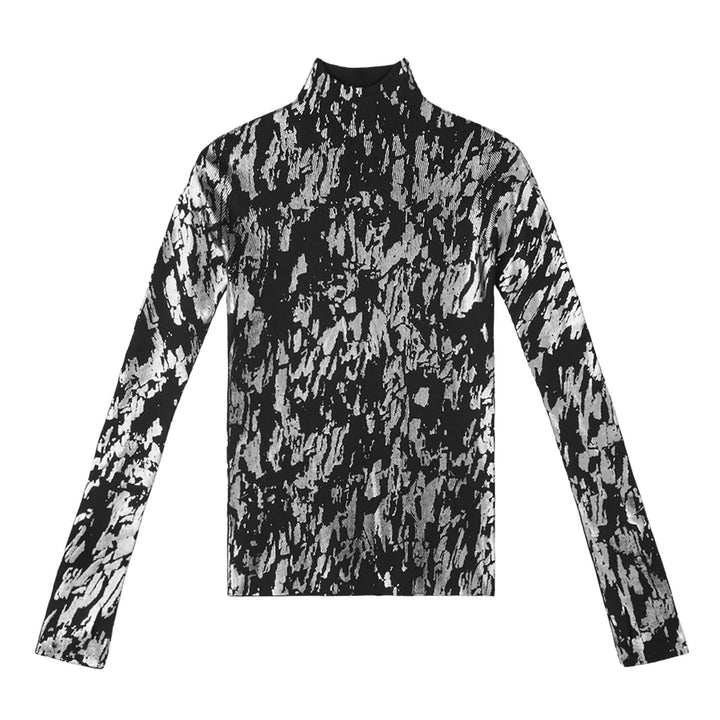 SOFT PORTRAIT FOIL HIGHNECK LONG SLEEVE TOP