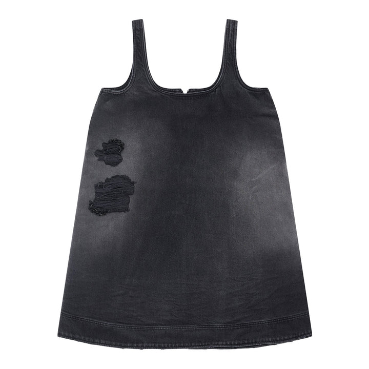 A-LINE DENIM MINI DRESS W/ EMB