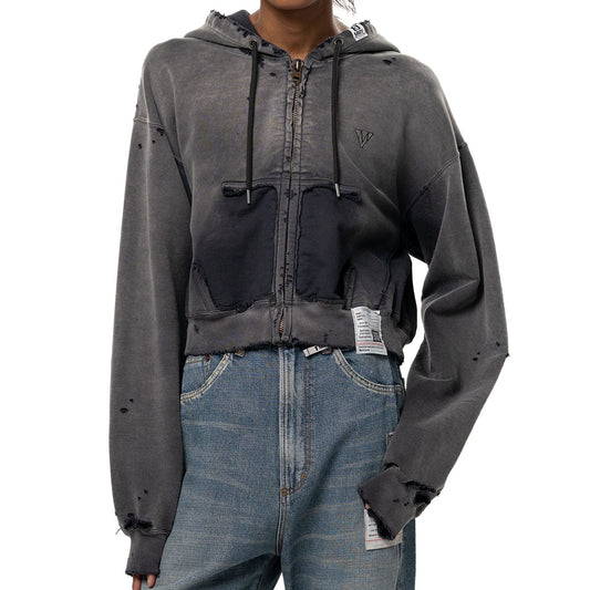 Sun Faded Light Cropped Zip-up Hoodie