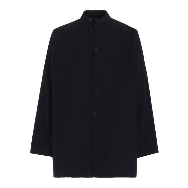 COTTON HEMP BROAD SHIRT WITH STAND COLLAR