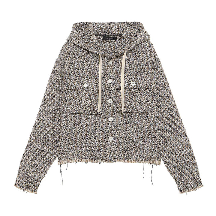 HERRINGBONE CROPPED HOODY – NAVY