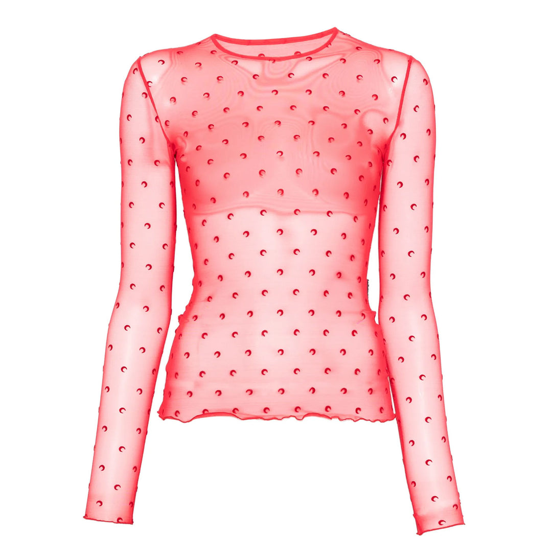 Plumetis moon mesh flock long-sleeved top