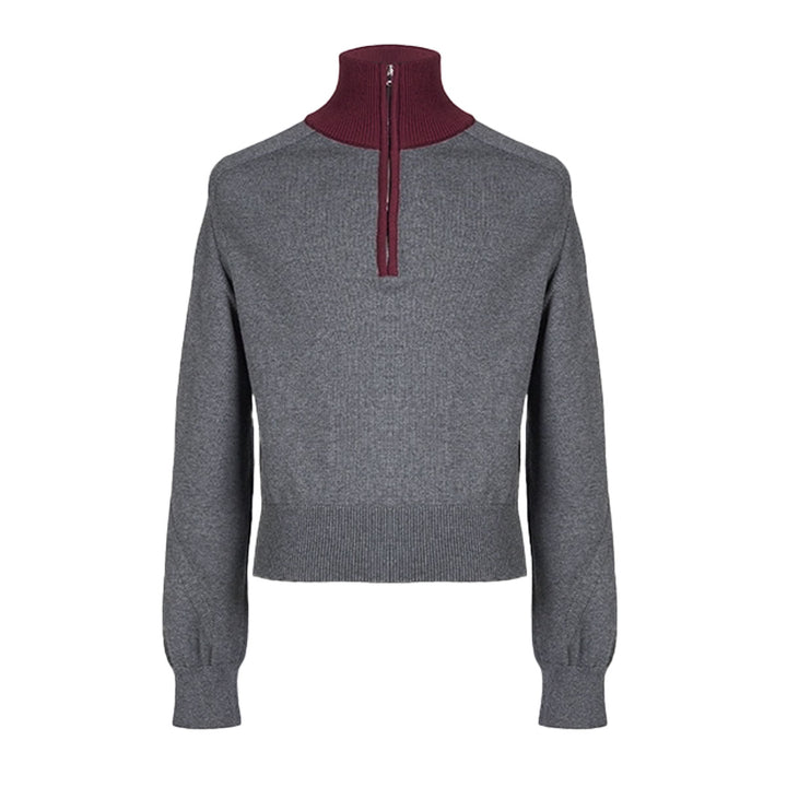 Frank STRUCTURED HAIF-ZIP KNIT SWEATER in CARMINE GRAY