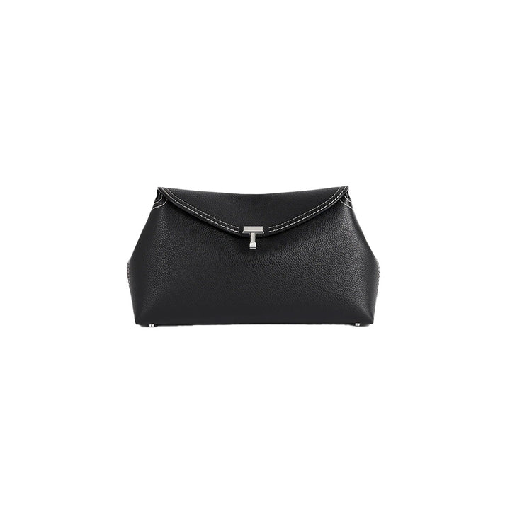 T-Lock Grained-Leather Clutch Black