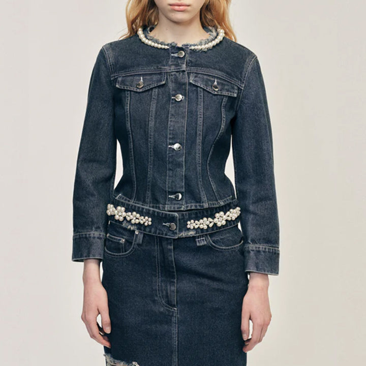 Simone Rocha - FITTED WAIST TAIL DENIM JACKET W/ TURBO EMB