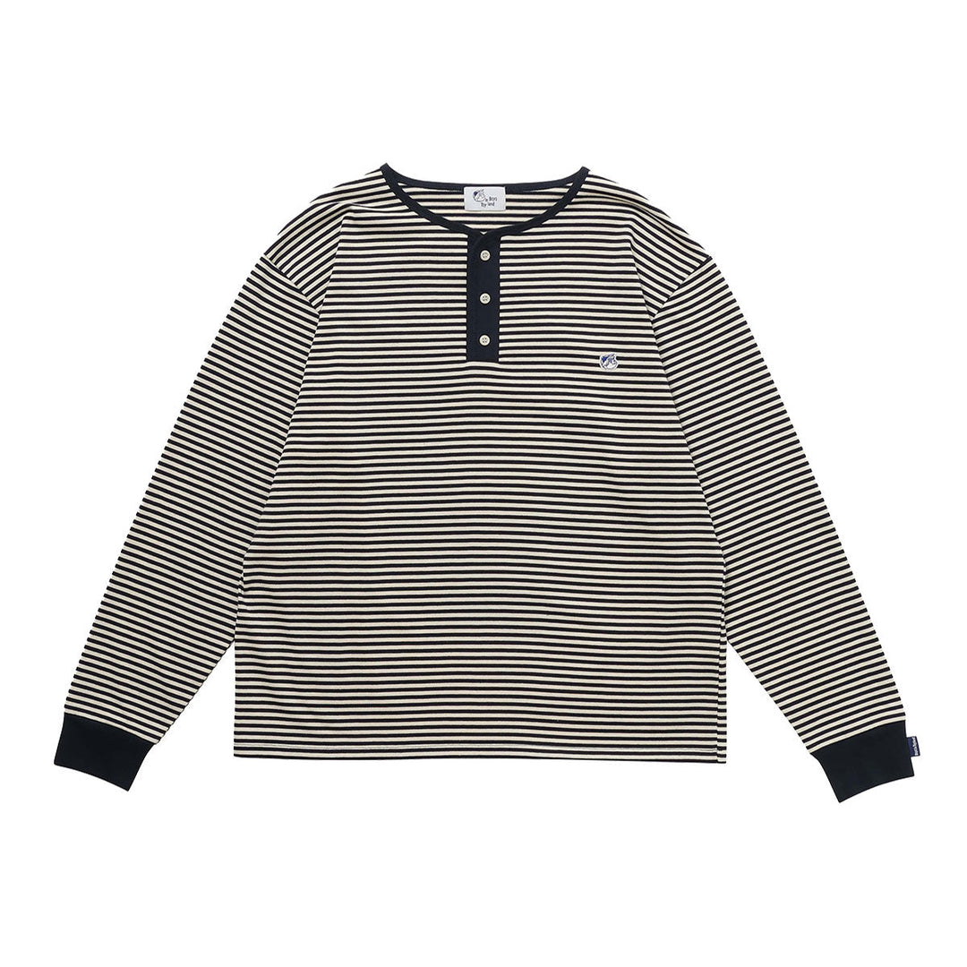 STRIPE HENLEY NECK LS TEE - Boys in Toyland