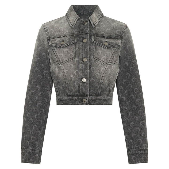 Moon Laser Grey Wash Denim Cropped Jacket