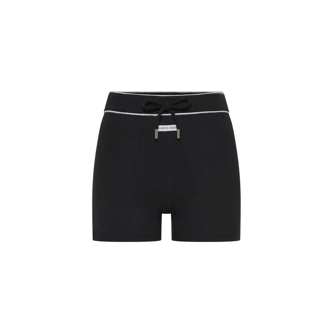 Marine Serre - Light Ribbed Jersey Drawstring-Waist Mini Shorts