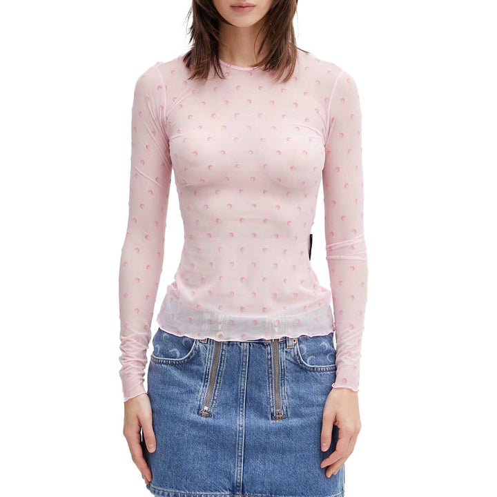 Plumetis moon mesh flock long sleeves top