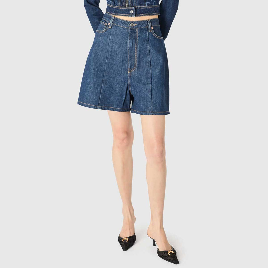 Marine Serre - Short en denim bleu nuit