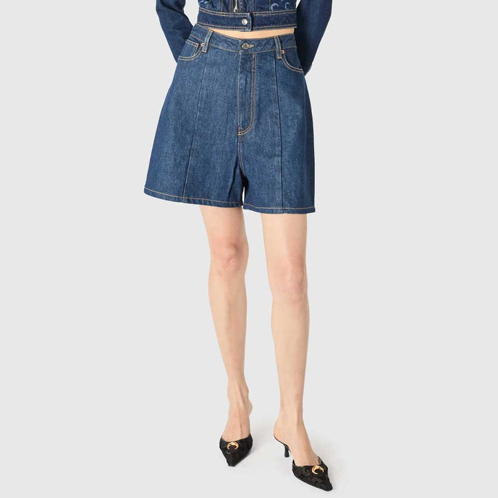 Marine Serre - Short en denim bleu nuit