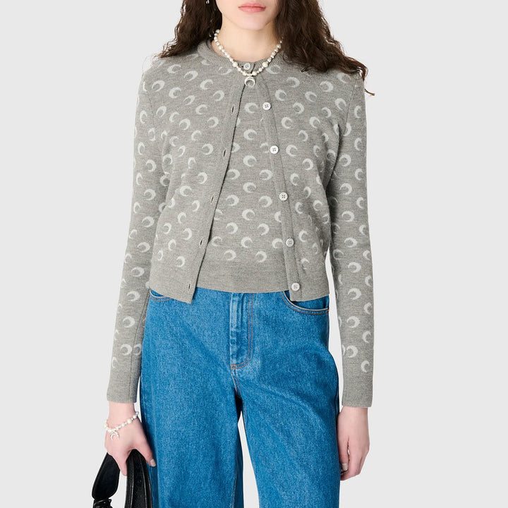 Moon Jacquard Knit Fitted Cardigan