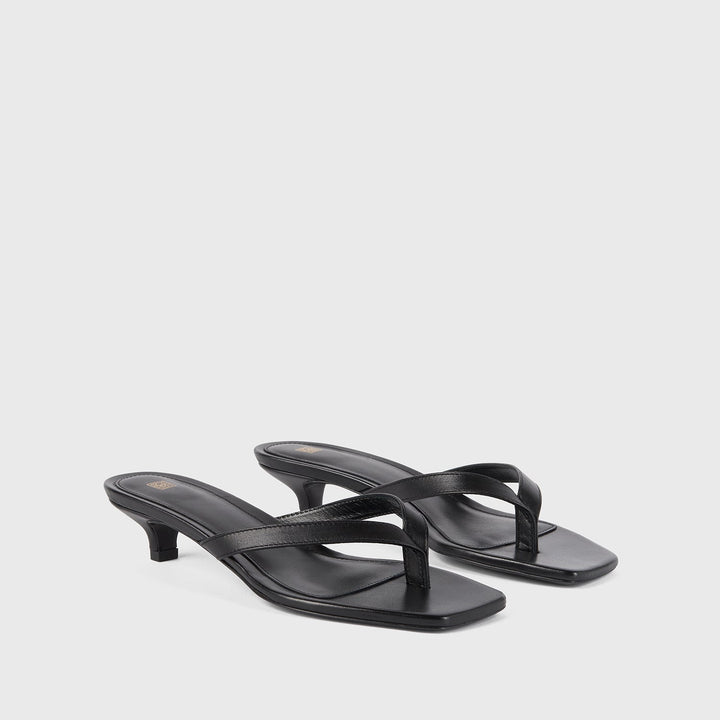 Leather heeled flip flops