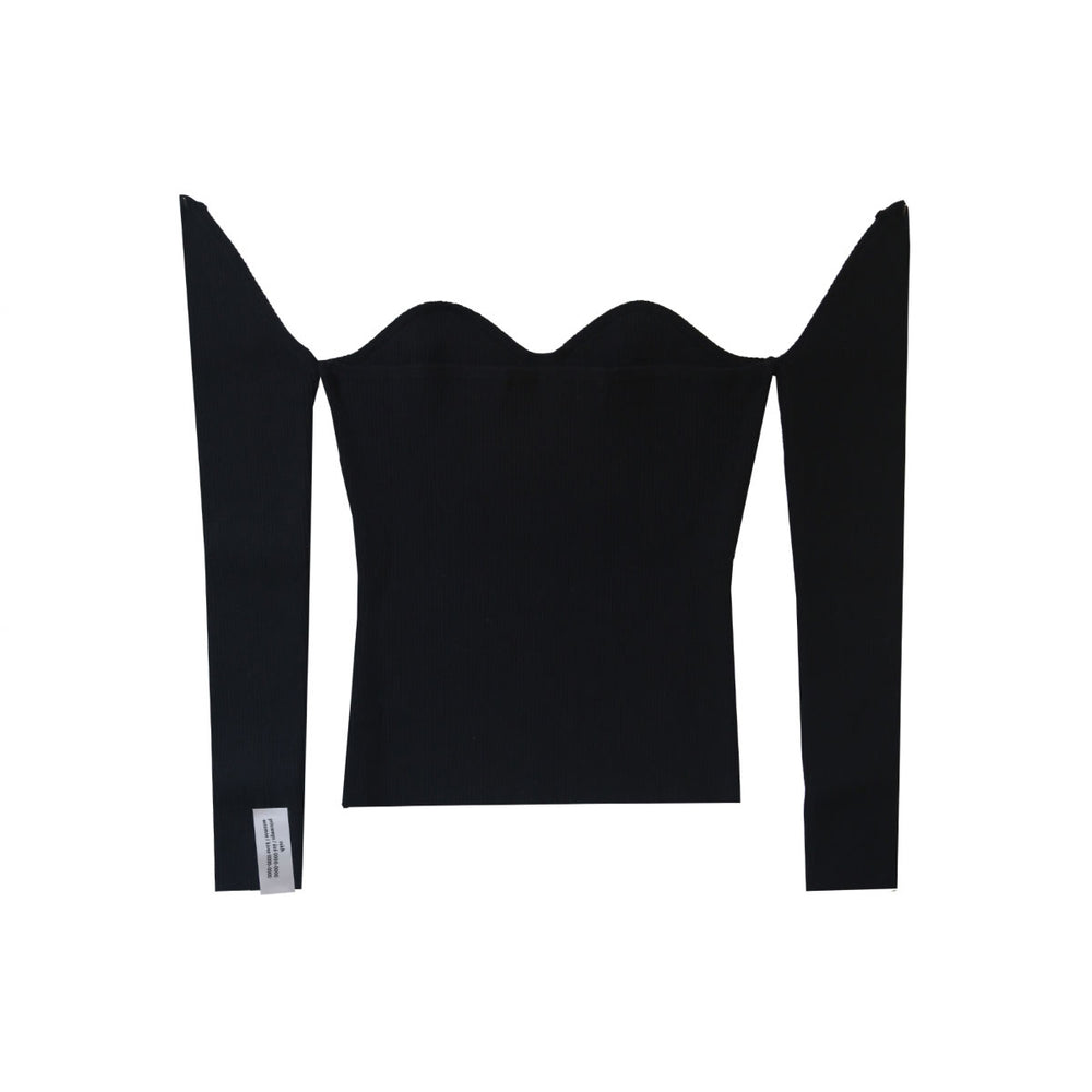 RIBBED BUSTIER DETAILED WITH SLEEVE KNITTED TOP - Rokh