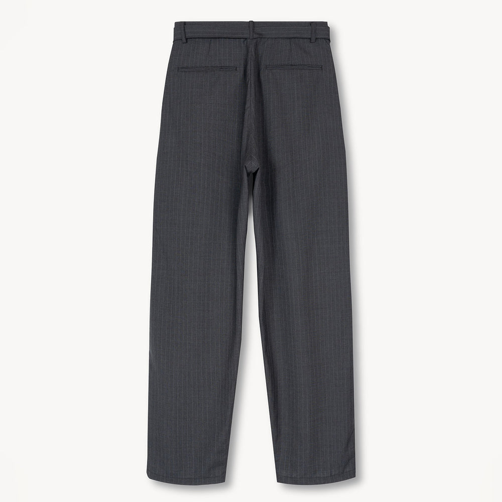 VUJADE - REN PINSTRIPE BELTED TUCK TROUSERS IN WOOL
