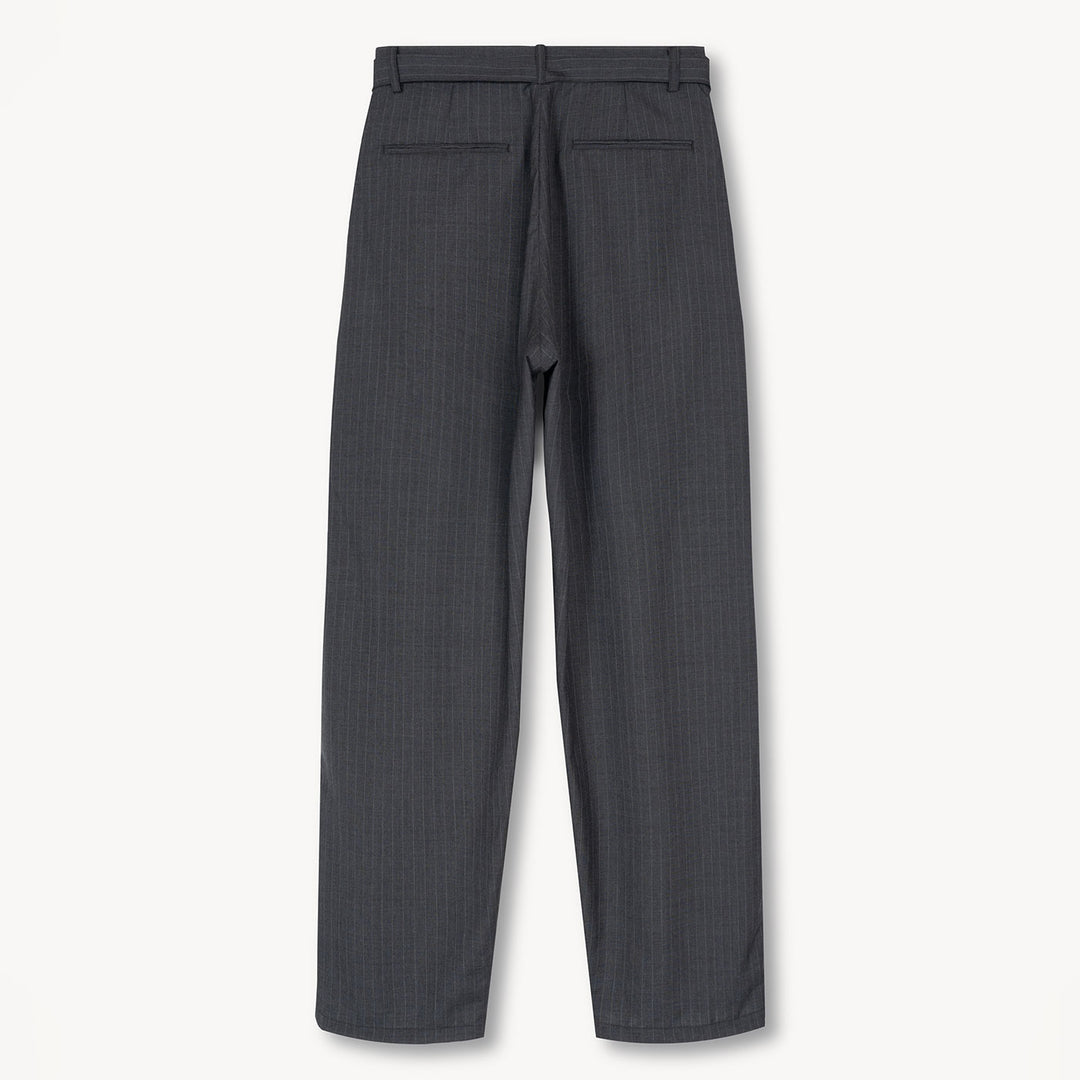 VUJADE - REN PINSTRIPE BELTED TUCK TROUSERS IN WOOL