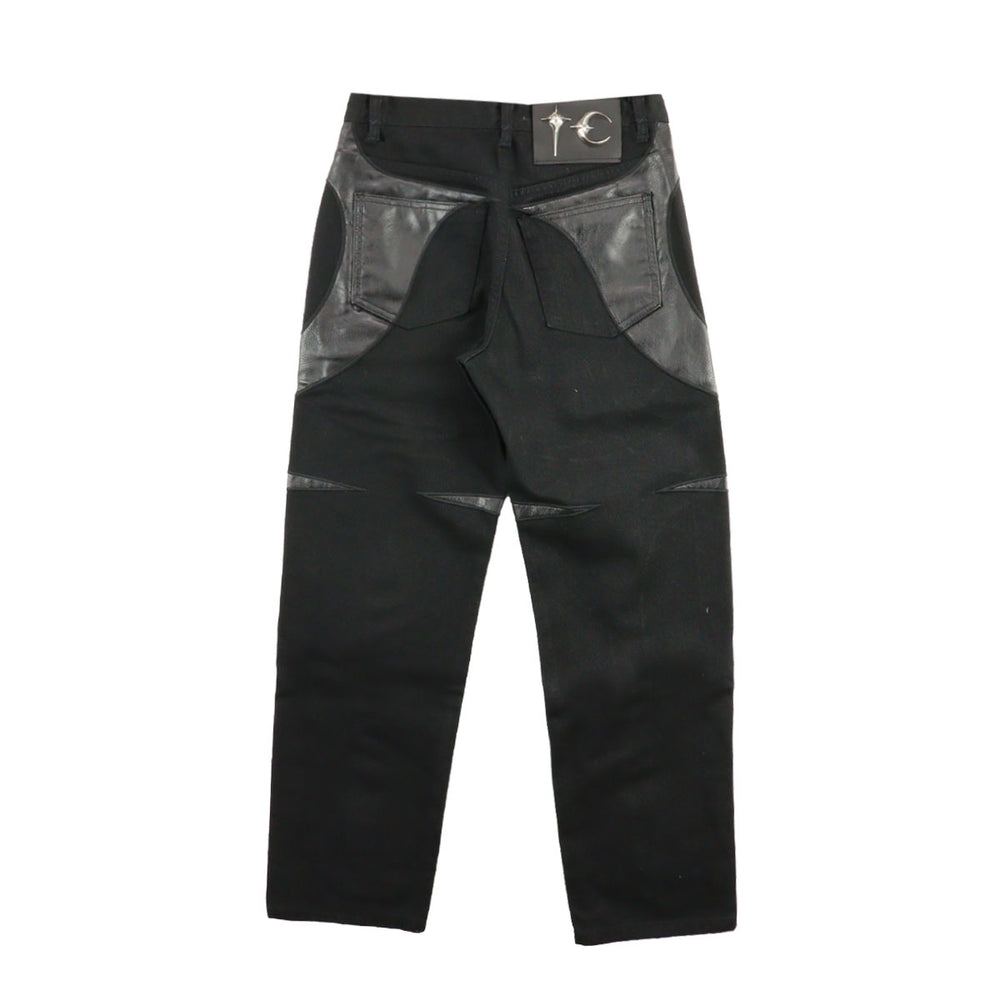 THUG CLUB - TC Leather All Black Washing Denim Pants2
