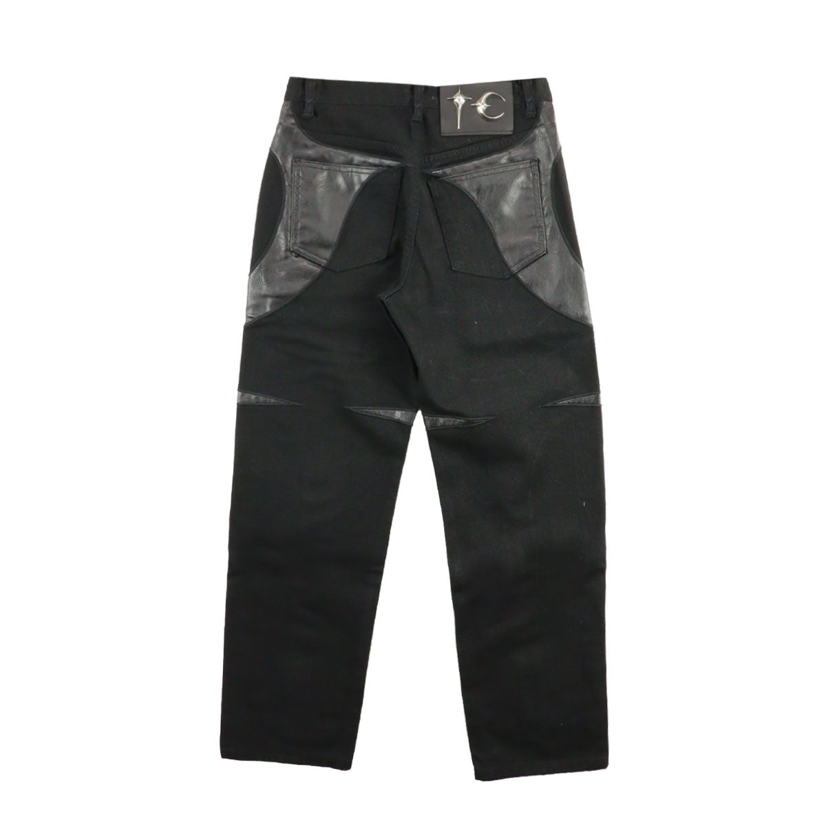 TC Leather All Black Washing Denim Pants2