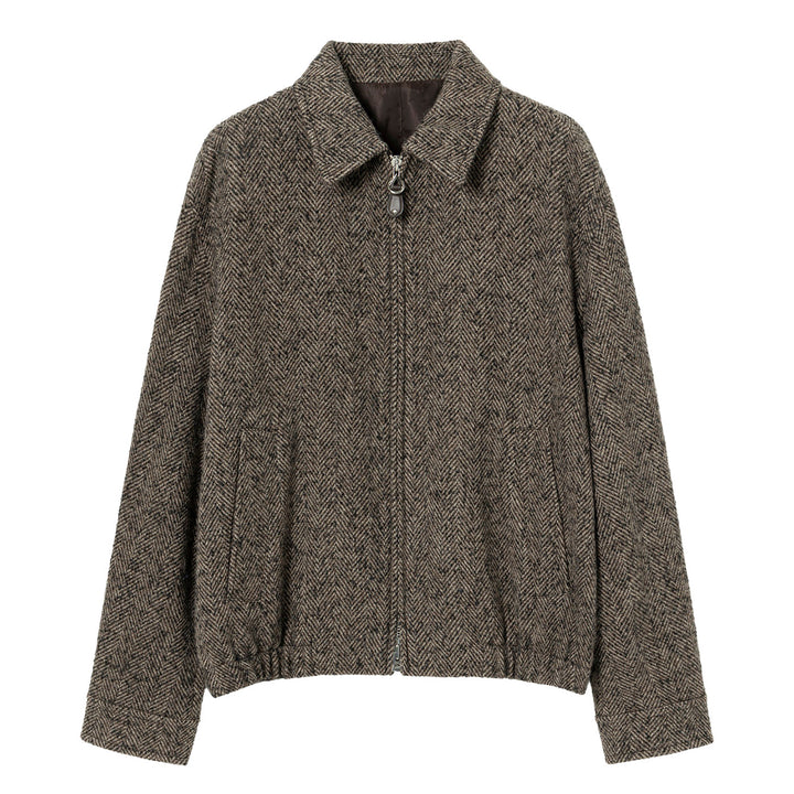 Brown Herringbone Blouson Jacket