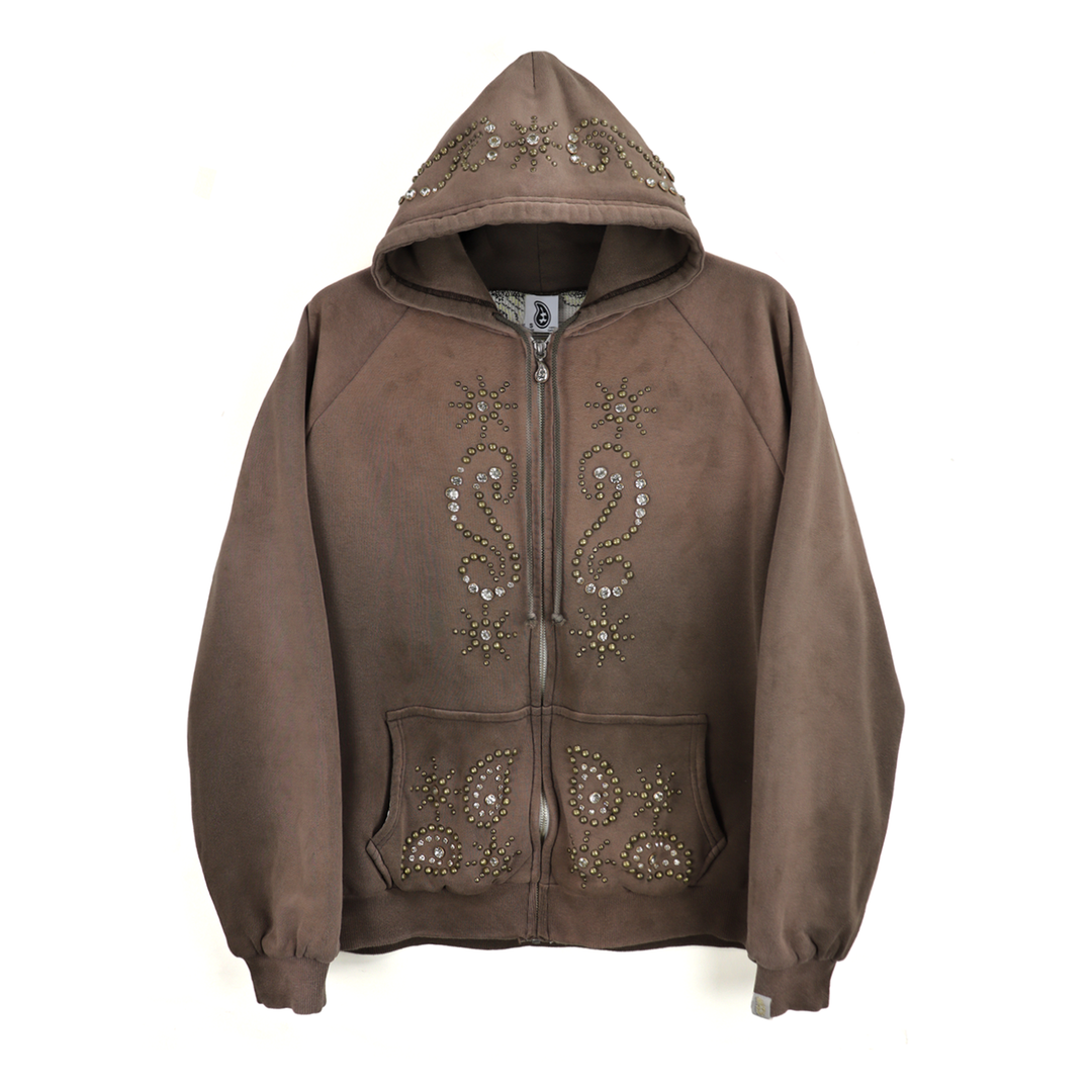 THE WORLD IS YOURS - Double face paisley zip studs hoodie