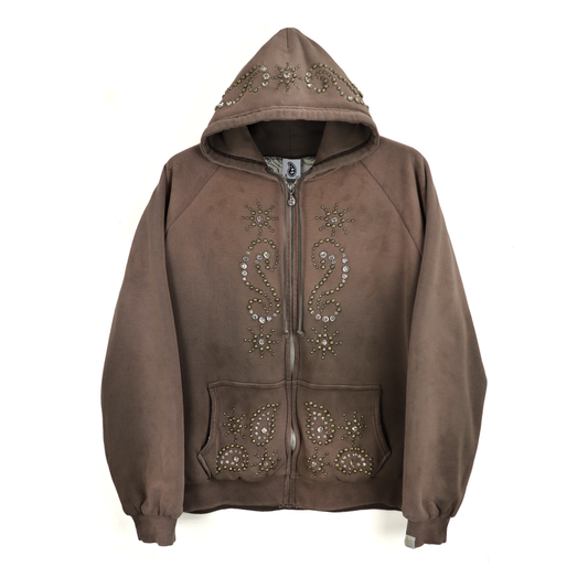 THE WORLD IS YOURS - Double face paisley zip studs hoodie