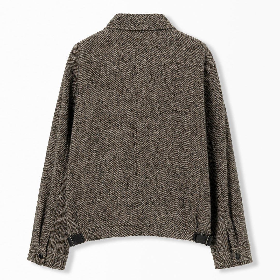 Brown Herringbone Blouson Jacket