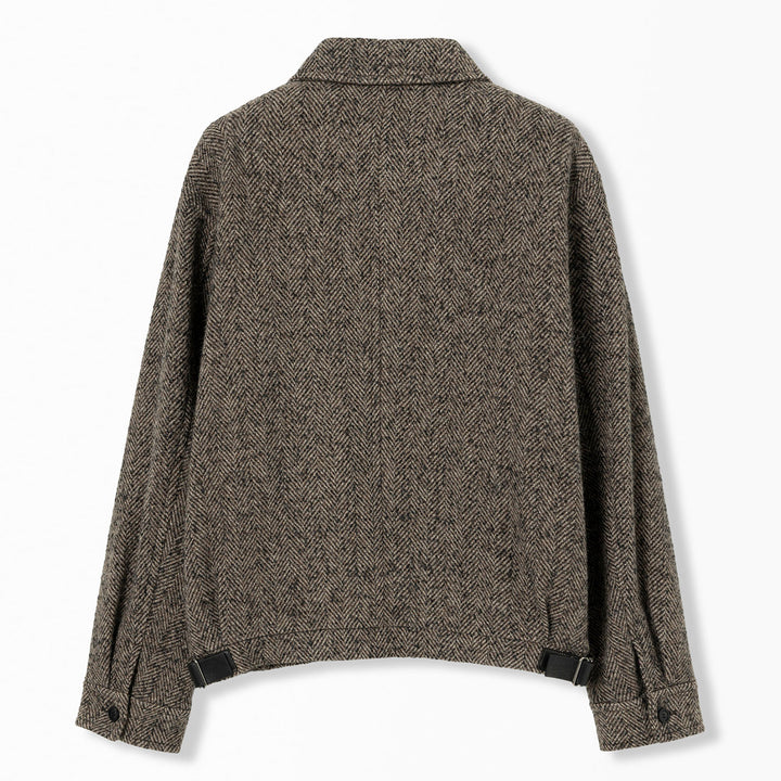 Brown Herringbone Blouson Jacket