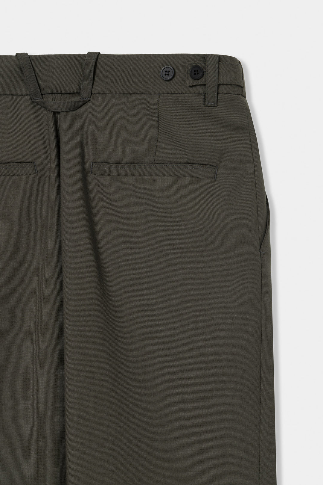 Khaki Wool Single-Pleat Side Pants