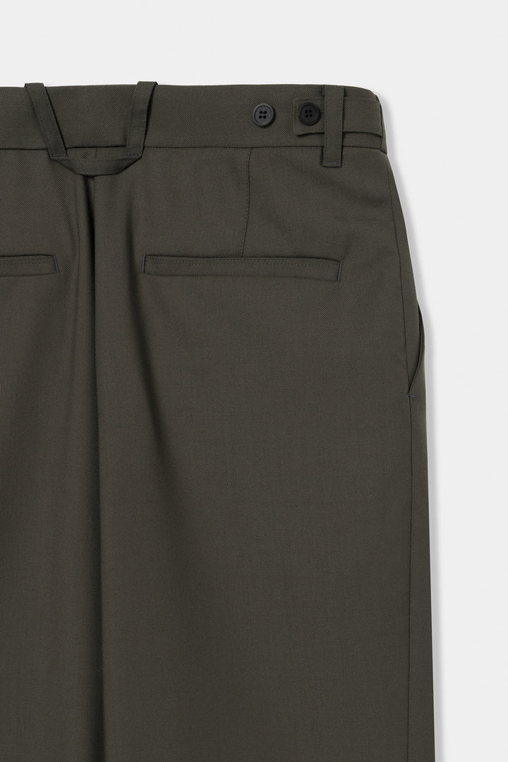 Khaki Wool Single-Pleat Side Pants