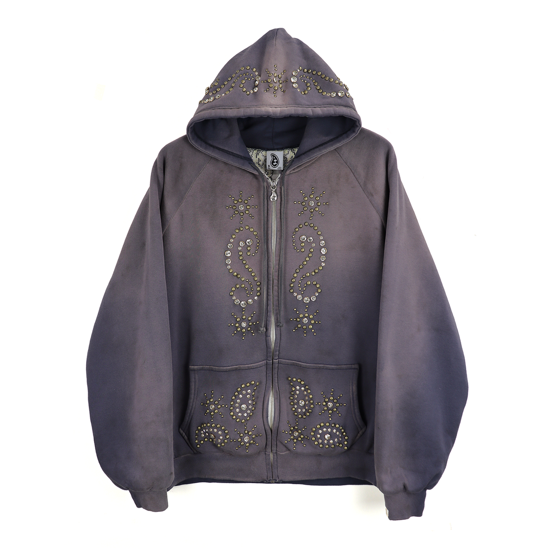 THE WORLD IS YOURS - Double face paisley zip studs hoodie