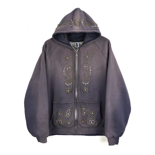 THE WORLD IS YOURS - Double face paisley zip studs hoodie