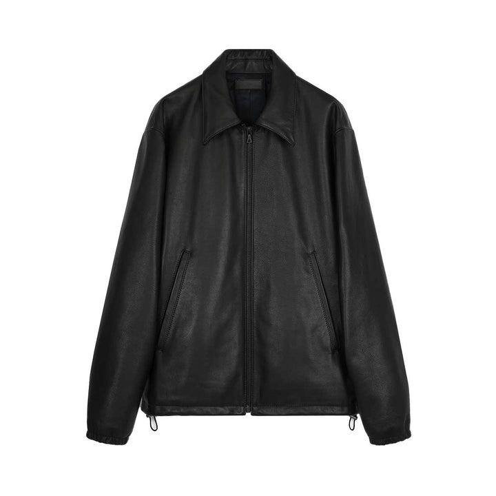 Minimal Leather Bomber Jacket in Calfskin
