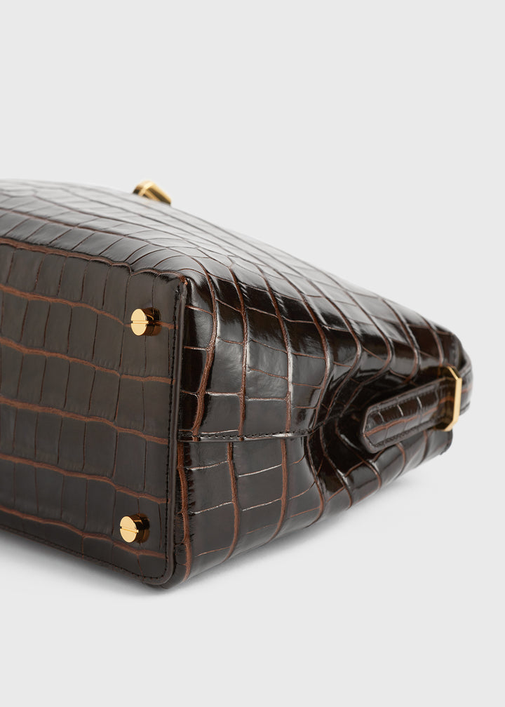T-lock croco-embossed top handle
