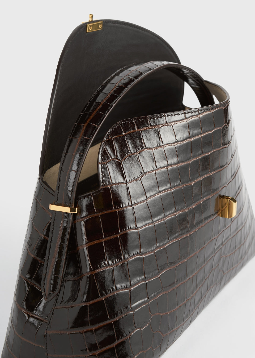 T-lock croco-embossed top handle