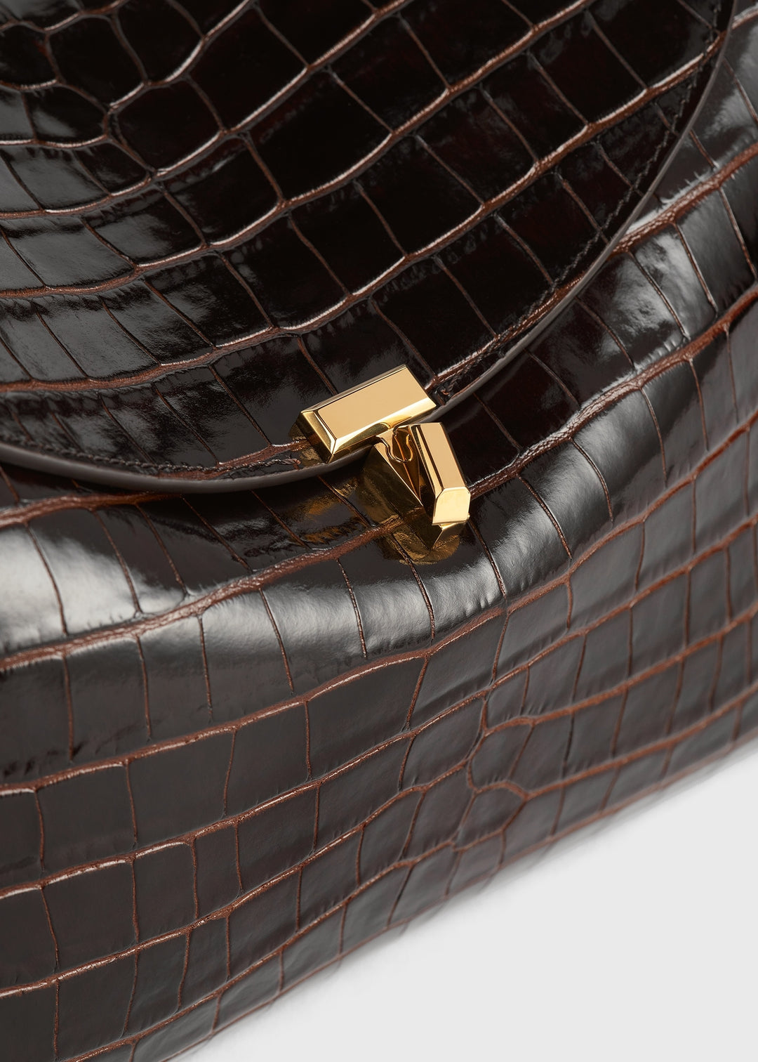 T-lock croco-embossed top handle