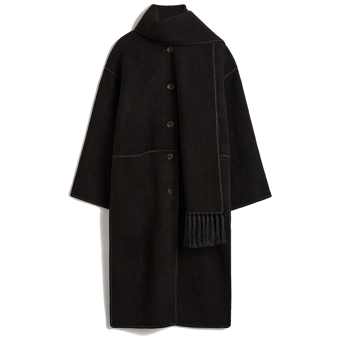 Embroidered scarf coat black