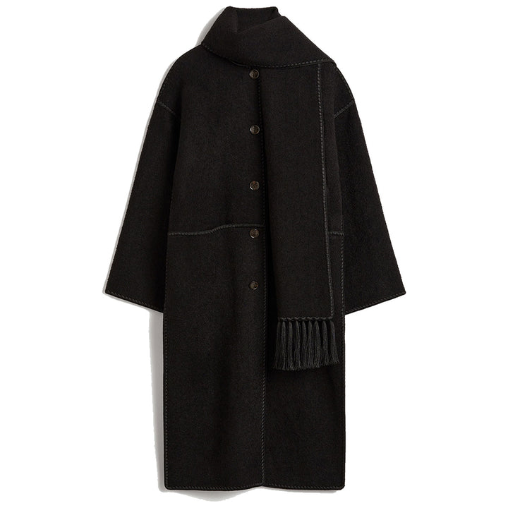 Embroidered scarf coat black