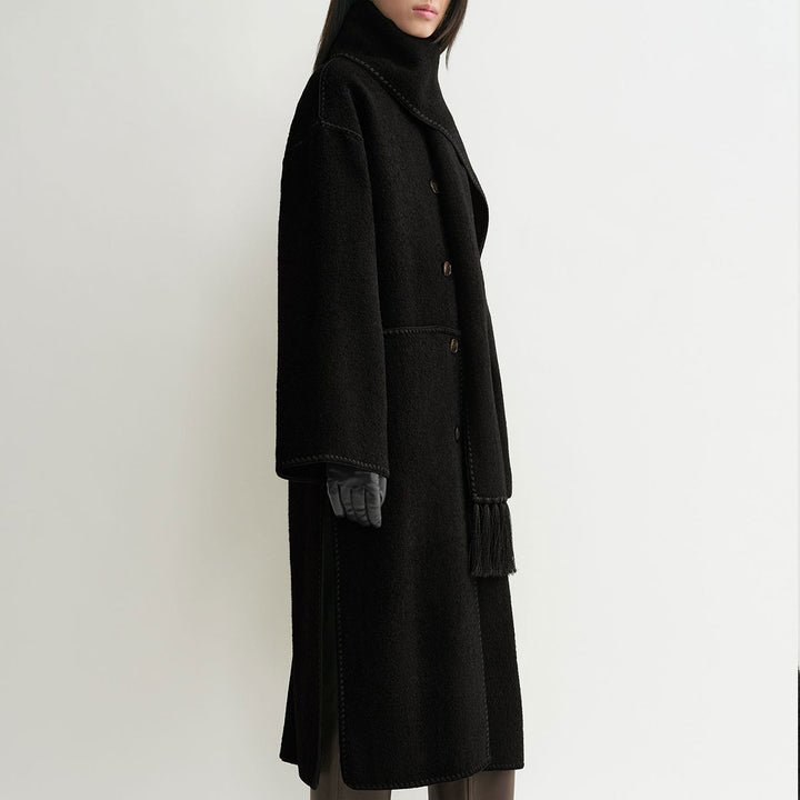 Embroidered scarf coat black